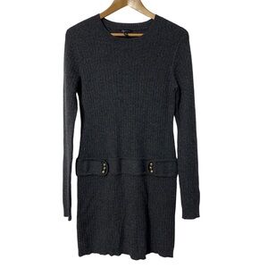 Aqua Cashmere Sweater Dress Size M with Dropped Waist and Gold Button Detail